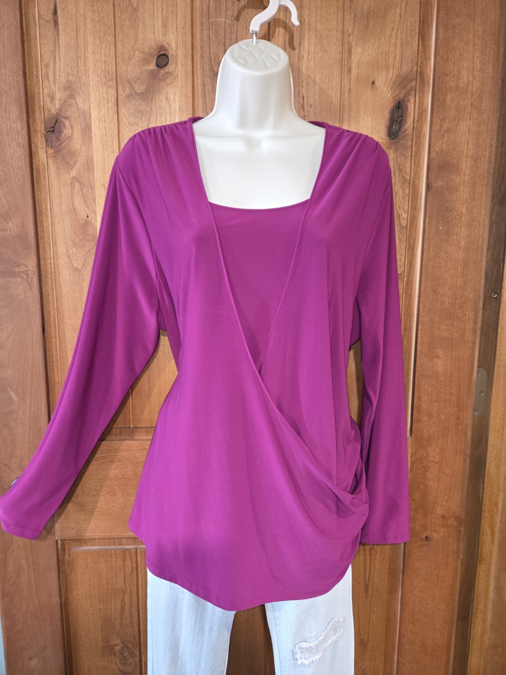 Coldwater Creek Fuchsia‎ Faux-Wrap Long Sleeve Top